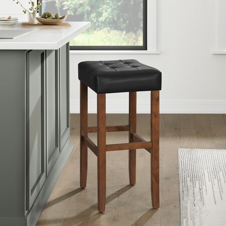 Alaterre Furniture Madison Backless Bar Height Stool True Walnut Finish with Black PU AVMA2270